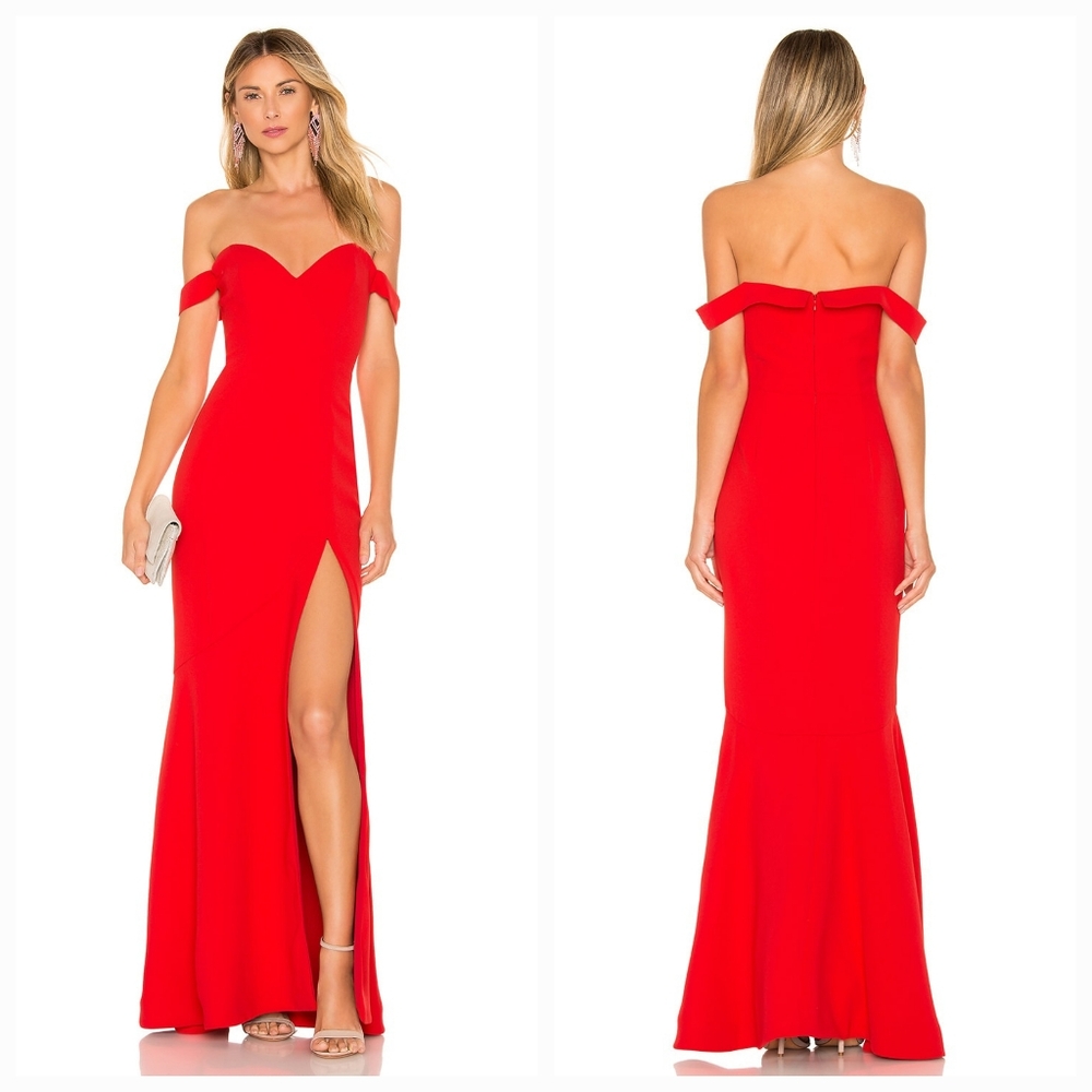NBD Red Off-Shoulder Maxi Dress
